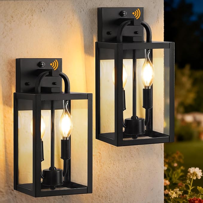 Dusk to Dawn Outdoor Wall Light Fixtures 2 Pack Front Porch Lights with E12 Sockets Exterior Waterproof Outdoor Lighting Anti-Rust Outside Lights for House Garage Patio