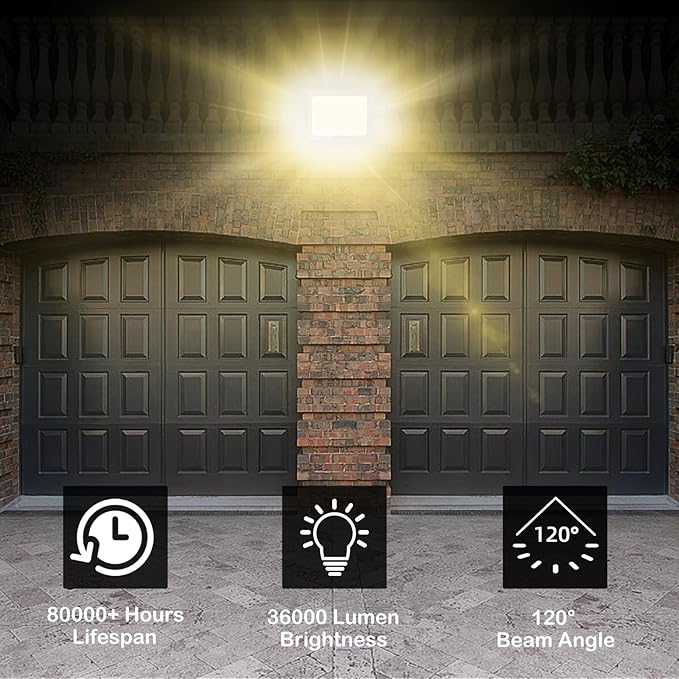 2 Pack 300W Warm White Led Flood Lights Outdoor3000K Super Bright 36000LM Security Lights with PlugExterior IP66 Waterproof FloodLight for Yard Garden Playground Stadium