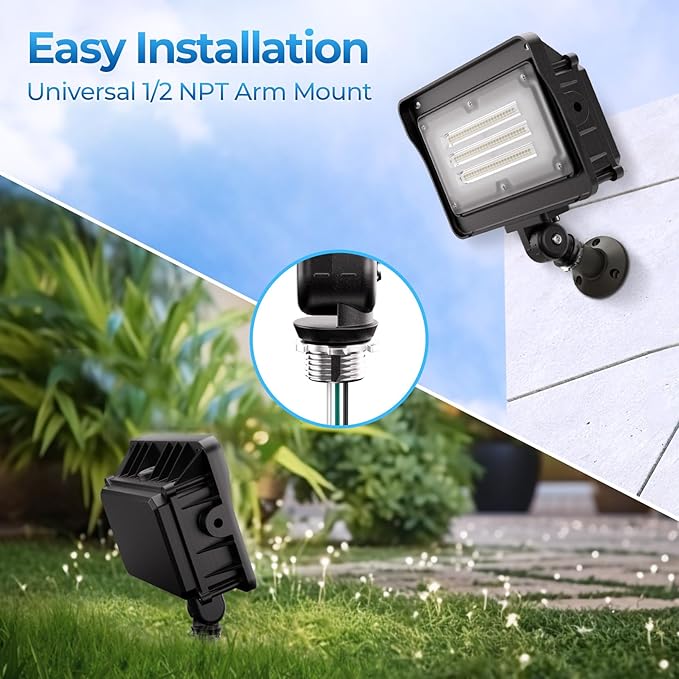 CINOTON 50W LED Flood Light Outdoor 7000LM IP65 Waterproof Security Wall Pack Light Fixture with 180°Knuckle for Patio Porch Garage Garden Lanscape 5000K Daylight 100-277V 2 Pack