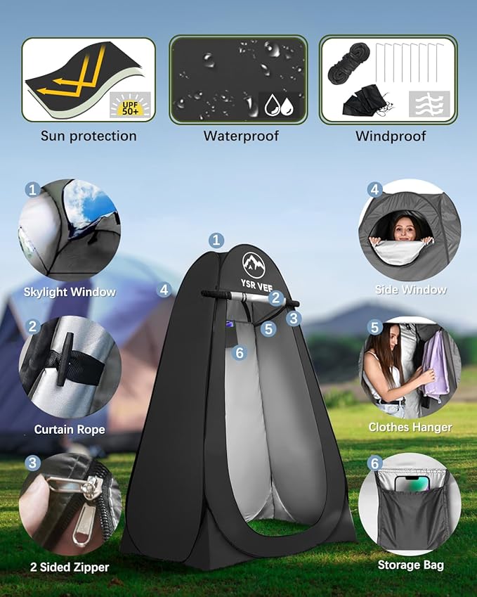 Camping Toilet with Pop-Up Privacy Tent and Liquid Waste Gel Portable Toilet for Camping with Large Tent Ergonomic Potty Provides Enhanced Comfort Suitable for All Ages