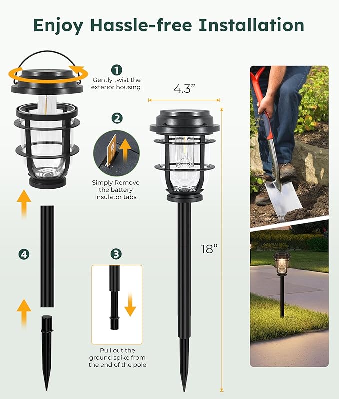 Bright Solar Pathway Lights Outdoor 6 Pack Waterproof IP65 Auto On/Off Solar Powered Garden Lights for Yard Lawn Walkway Landscape Pool Outside - 3-in-1 Hanging Tabletop &amp Stake Lighting