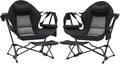 Outsunny Double Hammock Camping Chair Adjustable Back Folding Rocking Chair Swinging Hammock Chair with Cup Holder Headrest Removable Footrest Padded Seat for Travel Sports Concerts Black