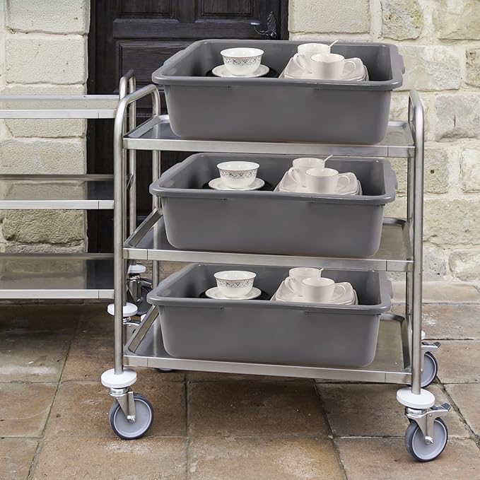 4-Pack 32 L Commercial Bus Tub Large Plastic Rectangular Dishpan Tub Grey