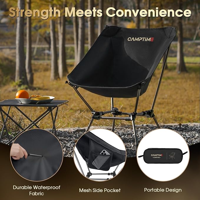 Portable Camping Chair Plus Larger &amp Roomier Compact and Lightweight Folding Chair for Backpacking &amp Hiking 330Lbs Capacity Black
