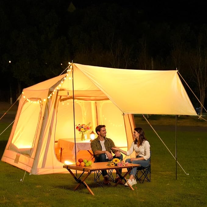 Inflatable Tents for Camping Super Easy to Blow Up Tent with Hand Pump Waterproof Oxford Cloth &amp Stove Jack Spacious Air Tent Hot Tents for 4-6 People