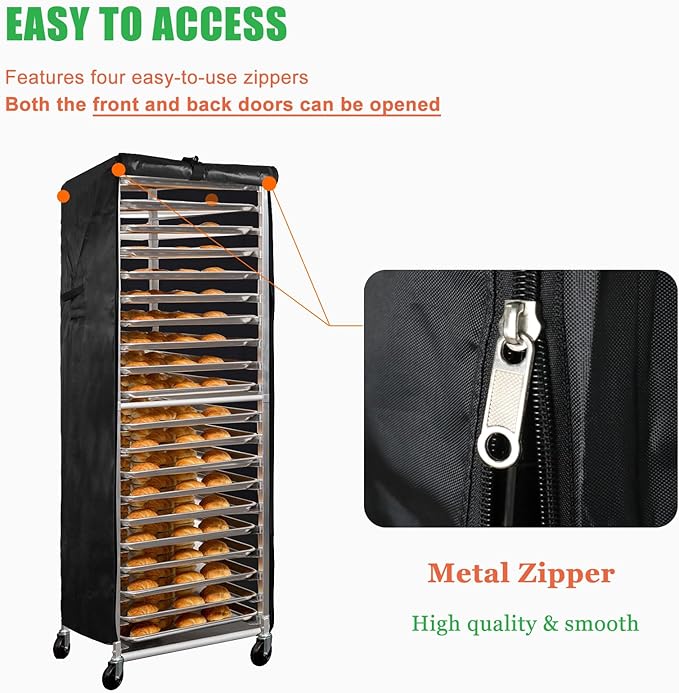 WOMACO Sheet Pan/Bun Pan Rack Cover Waterproof Bread Rack Cover with Vents &amp Convenient Handles 20-Tier Bakery Rack Covers with Zippers (20-Tier (23 W x 28 D x 61 H))