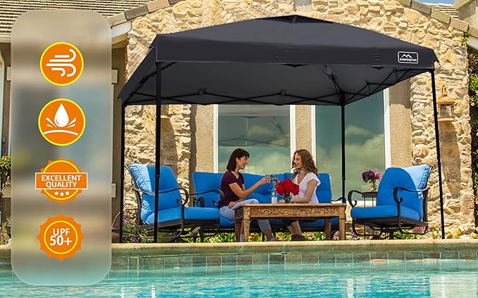 KAMPKEEPER 10x10 Pop Up Commercial Canopy Tent - Waterproof &amp Portable Outdoor Shade with Adjustable Legs Air Vent Carry Bag &amp Sandbags(Black)
