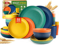 Teivio 32-Piece Kitchen Plastic Wheat Straw Dinnerware Set Service for 8 Dinner Plates Dessert Plate Cereal Bowls Cups Unbreakable Colorful Plastic Outdoor Camping Dishes Autumn Multicolor