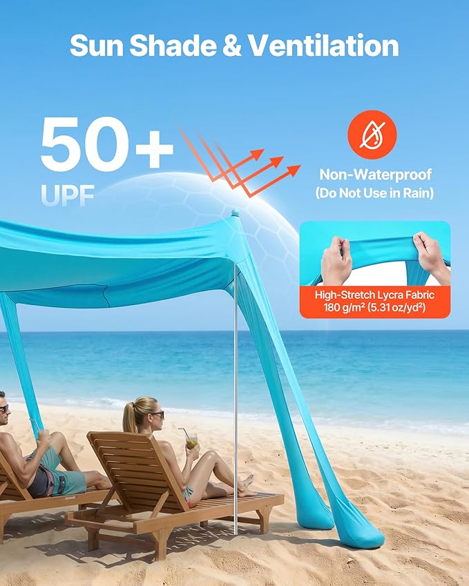 VEVOR Beach Tent Sun Shelter UPF50+ Sun Protection 6.6 ft Tall 10 x 10 ft Easy Pop Up Beach Canopy with Sandbags Stability Poles Sand Shovels Portable Shade for Family Camping Fishing Green
