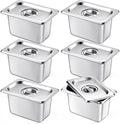 Mifoci 6 Pack Stainless Steam Hotel Pan with Lid 1/9 Size x 4 Inch Deep Steam Table Pan Restaurant Supplies Reusable Anti Rust Catering Storage for Home Party Restaurant Hotel Buffet