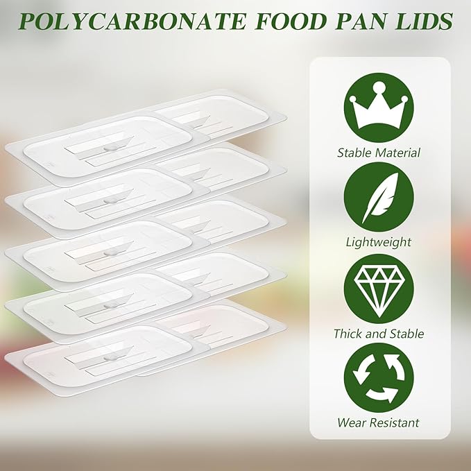 10 Pcs Polycarbonate Food Pan Lids with Handle 1/3 Size Clear Food Pan Lids Stackable Acrylic Hotel Lid Cover for Restaurant Foods Container and Storage