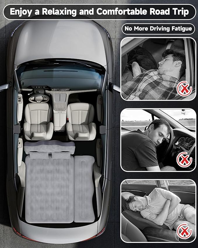 Umbrauto Car Air Mattress Bed: Inflatable SUV Camping Sleeping Pad for Truck Back Seat with Pump &amp Pillows Blow Up Backseat Car Mattress for Van Rear Seat