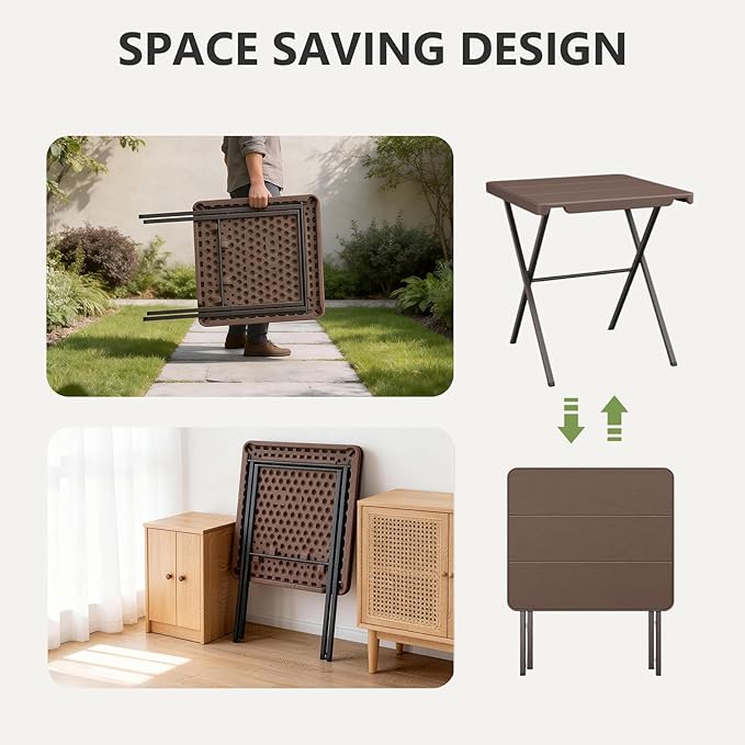 Folding Table 27 Inch Square Folding Table No Assembly Portable Camping Picnic Table Heavy Duty Steel Frame Outdoor Coffee Table Patio Card Table for Small Spaces RV Parties 400 LBS Capacity