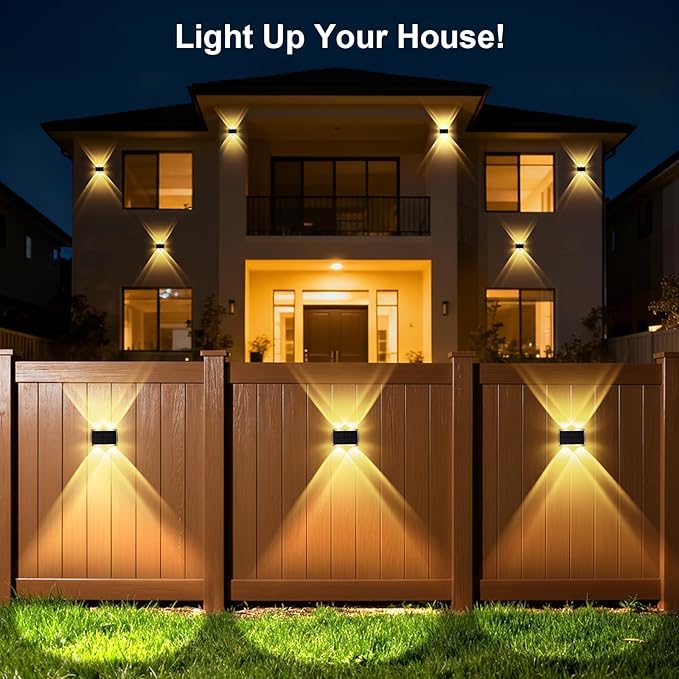 Solar Fence Lights Outdoor New Up Down Lighting Fence Lights Solar Powered with 3 Modes 3000K/4000K/6000K IP65 Waterproof Solar Wall Light for Backyard Wall Pathway Deck Patio Decor - 12 Pack