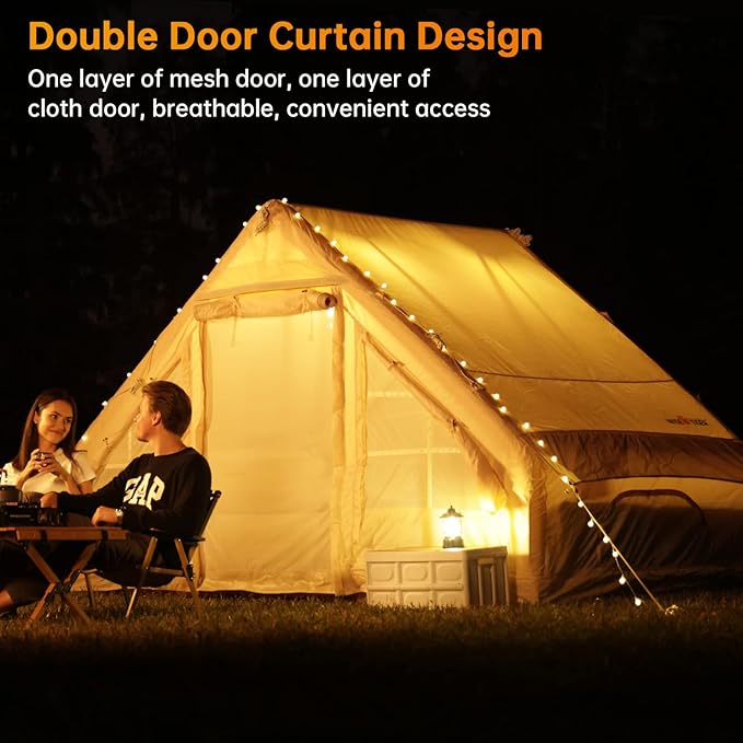 Inflatable Camping Tent with Pump Glamping Tents Easy Setup 4 Season Waterproof Windproof Outdoor Blow Up Tent Luxury Cabin Tent with Mesh Windows &amp Doors