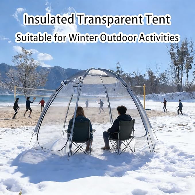 2 Person Transparent Sports Tent 360° Panoramic View Windproof Portable Outdoor Clear Bubble Tent for Winter Camping Fishing and Sports Activities