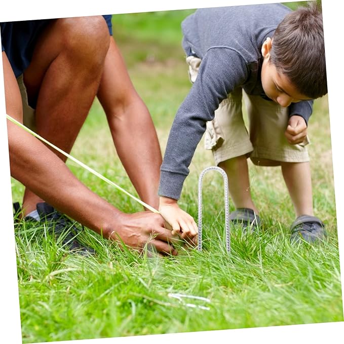 4Pcs Heavy Duty U Shaped Landscape Stakes for Ground Fixing Weather Resistant Anchoring Tools for Camping Gardening and Turf Protection Durable Lawn Stakes for Outdoor