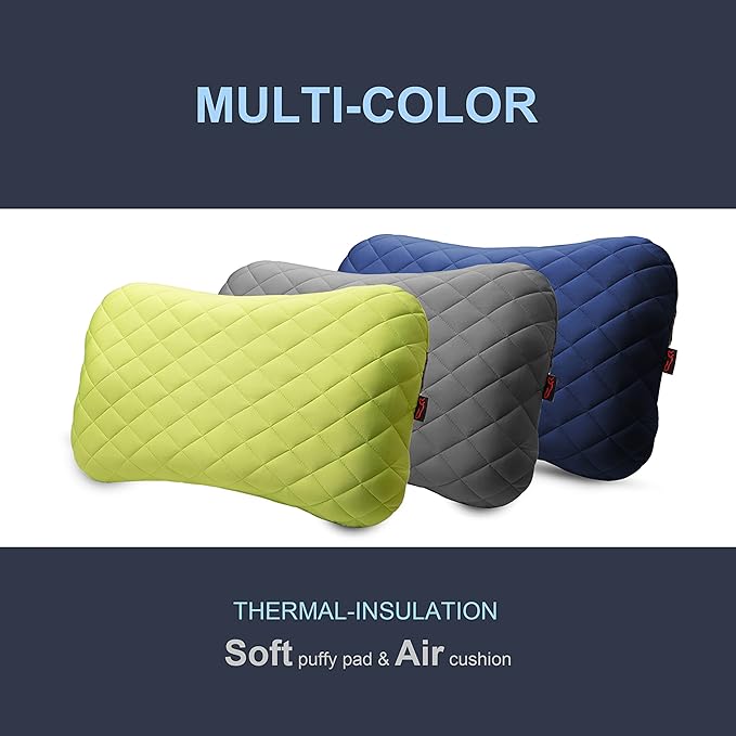 XL Inflatable Camping Pillow ELuxe w. Removable Padded Cover | X-Foam Comfortable Washable Ultralight Portable Neck Lumbar Support | Backpacking Hiking Travel Air | X-Large (Ocean Blue)