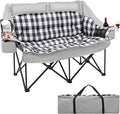 Suteck Double Camping Chair Oversized Padded Camping Couch w/Independent Seats 1200D Oxford Folding Camping Loveseat w/2 Cup &amp Wine Glass Holders Cooler Bags &amp Side Pocket for Camping Lawn