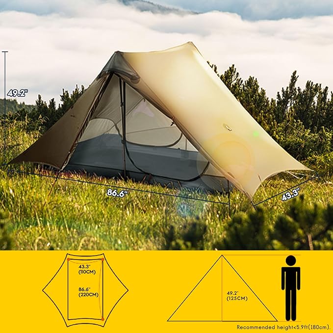 LANSHAN Ultralight Tent 3-Season Backpacking Tent for 1-Person or 2-Person Camping Trekking Kayaking Climbing Hiking