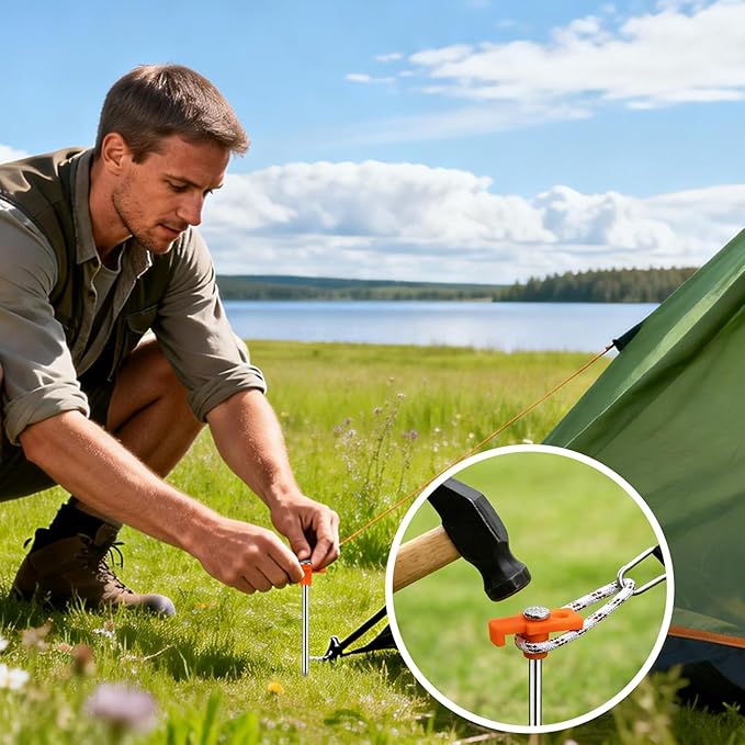 40 Pack Tent Stakes Heavy Duty 7.8 Inch Galvanized Non-Rust Metal Tent Pegs Ground Stakes Canopy Anchors Spikes Camping Accessories for Patio Garden Canopies Grassland Orange