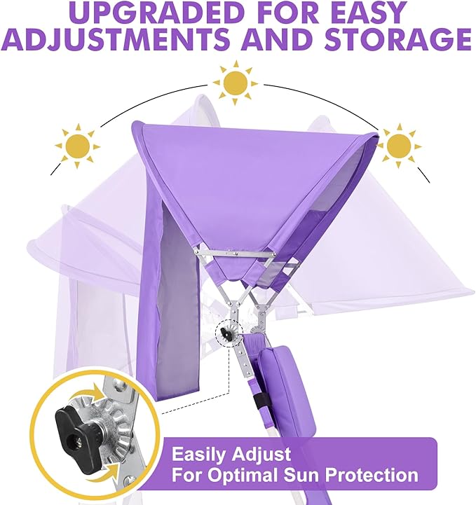 Backpack Beach Tanning Chair with Canopy Sun Shade &amp Face Hole 6 Position Folding Lounge Sun Chair for Adults Outside Reading Sunbathing Poolside Camping Lawn UPF 50+ 2 Pack Patent Design