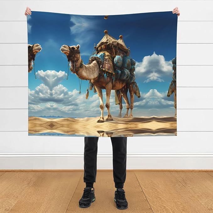 Traveling Camels Printed Blankets Throws - Lightweight Warm Comfortable Soft Durable Home Practical Rest Outdoor