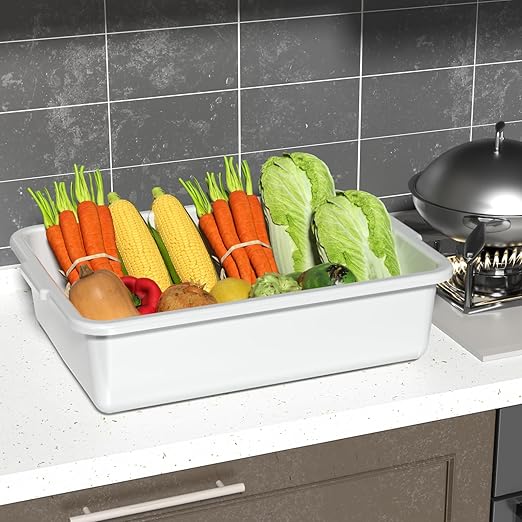 4-Pack 23 L Restaurant Plastic Bus Bins Large Bus Box Commercial for Kitchen Organization White
