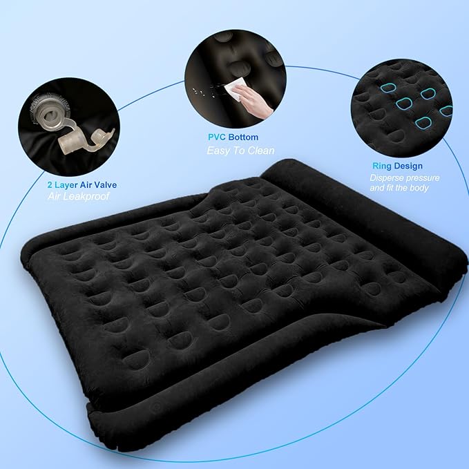 Car Air Mattress - Full Size SUV mattress Inflatable Camping Bed for Cars VAN Truck Trunk 4.6x6 ft Universal Car Airbed Thicked 20cm Foldable Soft Sleeping Mat for Travel Roadtrip Tent Home Black