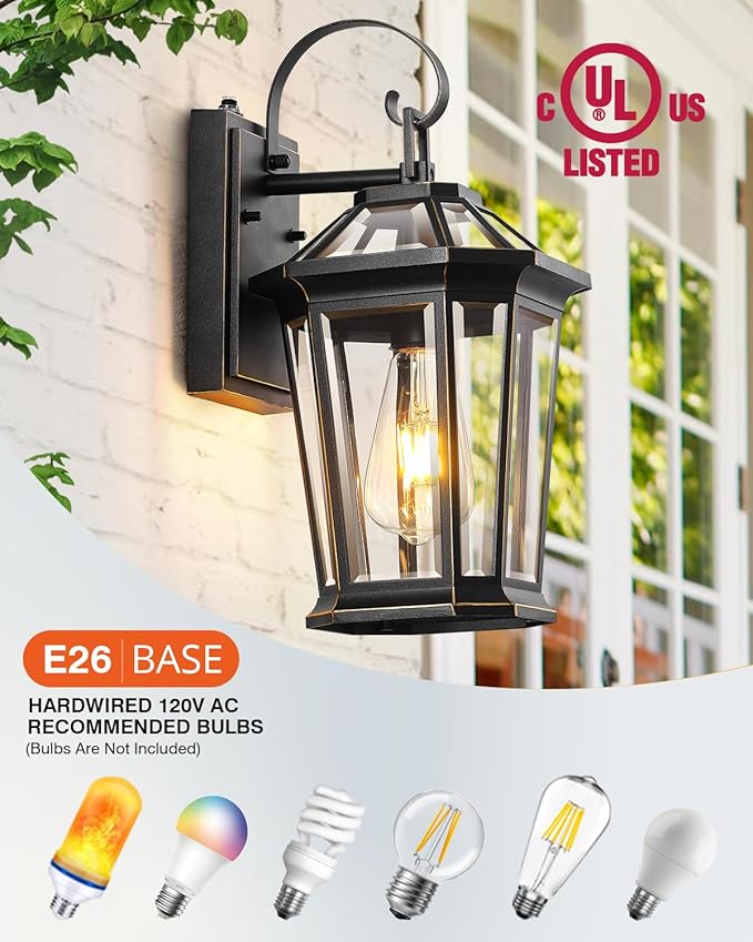VIANIS Dusk to Dawn Outdoor Wall Lighting Black Waterproof Exterior Lighting Fixtures for House 100% Anti-Rust Aluminum Modern Outside Coach Light Fixture Wall Mount for Porch Garage Front Door