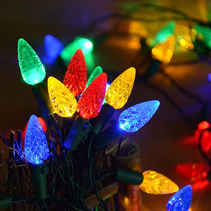 C6 Solar Christmas Lights Outdoor 39Ft 100 Counts Multicolored C6 LED Christmas Lights Outdoor Waterproof Solar Xmas Fairy Lights for Christmas Decoration Holiday Garden Patio Garland Decor