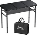 Anbte Folding Camping Table with Storage Net 3ft Camping Table Aluminum Folding Table with 3 Adjustable Height Max 27.5 Inch Picnic Table Portable Table for Outdoor Backyard BBQ Pure Black