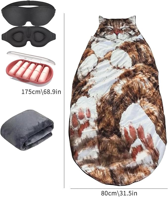 Cat Sleeping BagAdorable Cat Envelope Sleeping Bag2026 New Washable Warm Blanket for Camping and Home Lounging68.9x31.5 Inch