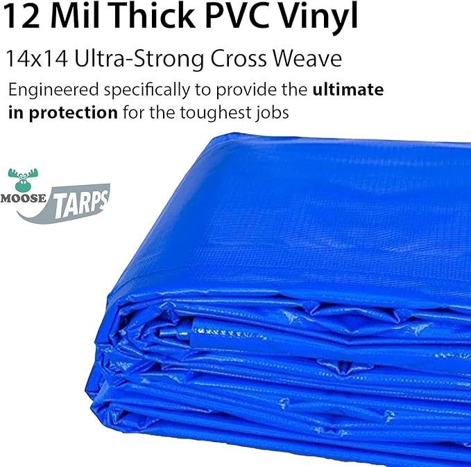 Heavy Duty Tarp 100% Waterproof 12mil Thick PVC Vinyl Tent Tarp for Camping Multi-Purpose Thick Protective Cover Weather Proof Heavy Duty UV Resistant 15 Feet x 15 Feet Blue