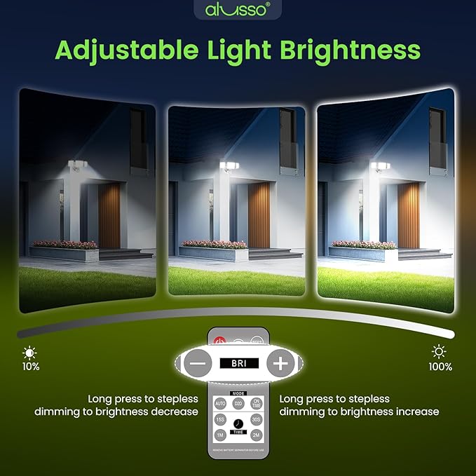 ALUSSO LED Security Lights Motion Sensor120V 36W 3000LM Flood Lights Outdoor Motion Sensor with Remote Dimmable Brightness 3000K-6000K IP65 3 Heads Outdoor Security Light for Garage YardWhite
