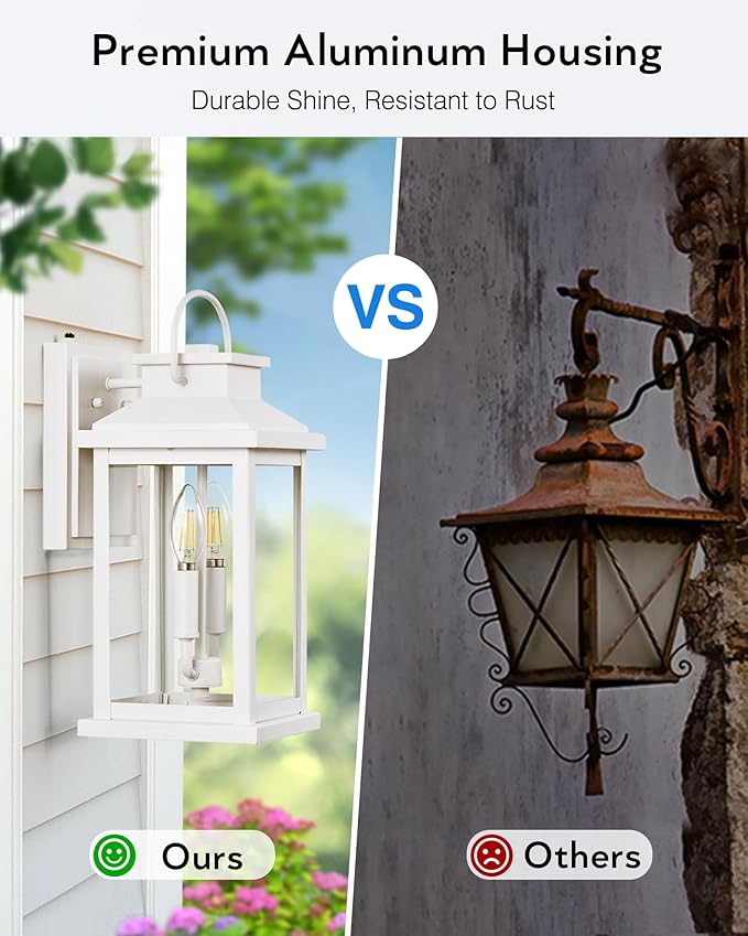 VIANIS Large White Porch Lights Outdoor Modern Dusk to Dawn Outdoor Lighting Fixtures Wall Mount for House Anti-Rust Exterior Wall Sconce Lantern for Front Porch Waterproof Coach Lights for Garage