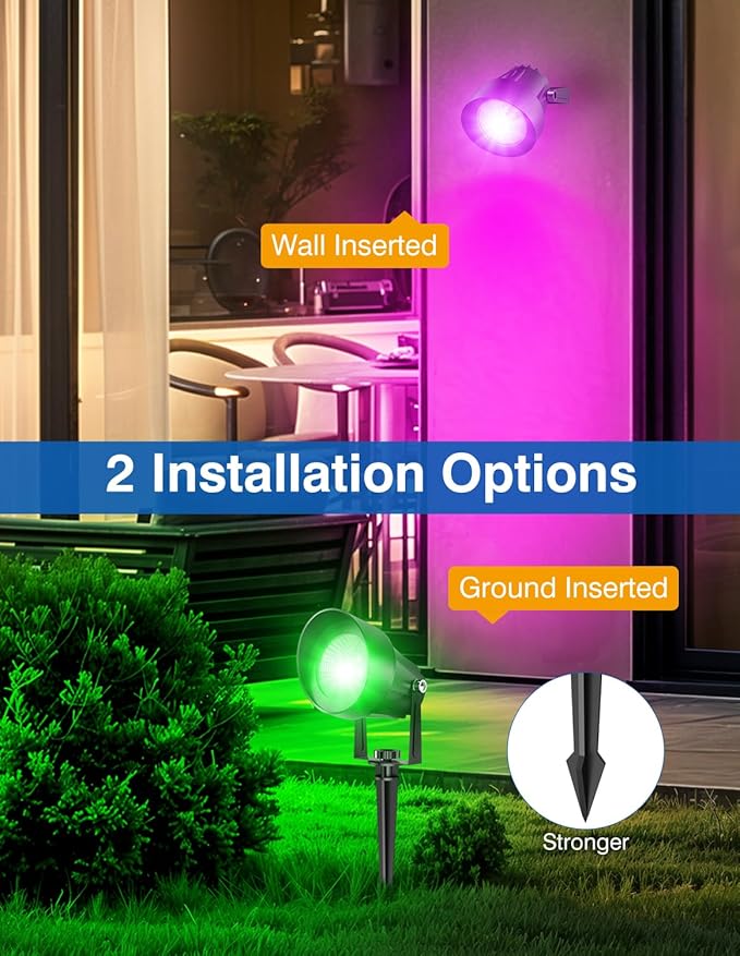 Spot Lights Outdoor Smart RGBW LED Color Changing Landscape Lights with APP and Remote Control Music Mode DIY Scenes Timing IP65 Waterproof Spotlights Plug in for Yard Garden 2 Pack