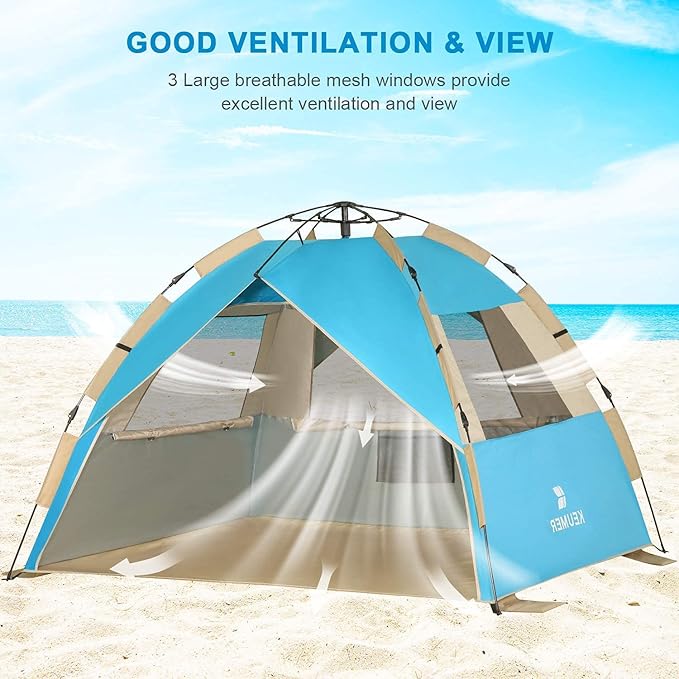 G4Free Deluxe XL Pop Up Beach Tent 3-4 Persons Easy Setup Sun Shelter Canopy with UPF 50+ UV Protection Extral Wide 70.9 in