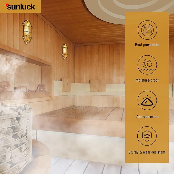 Sunluck Brass Bulkhead LightGrid Oval Nautical Wall LightLampshadeCeiling Mount LightingSauna Light Waterproof IP65Rust Resistantfor Wet Location BathSeasideShipBasementGarage
