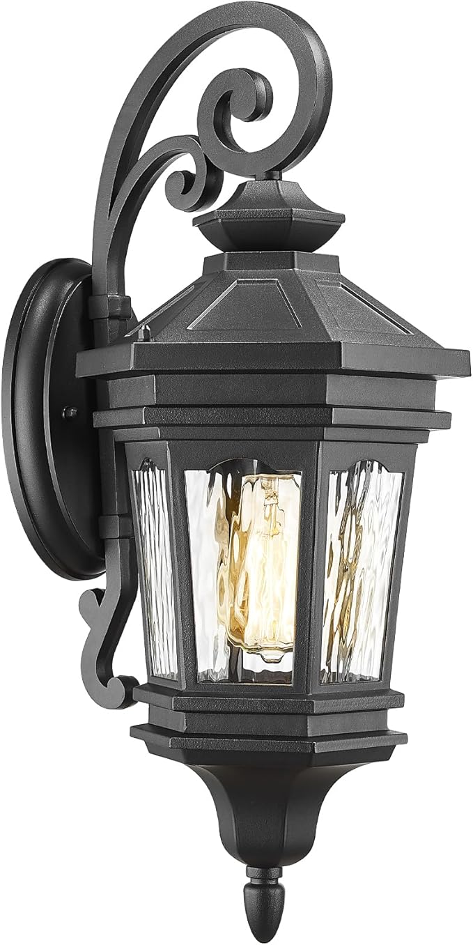 Darkaway Outdoor Wall Light 22.6inch Large Outside Wall Sconce Light Anti-Rust Waterproof Aluminum with Water Ripple Glass for Patio Yard Doorway Garage