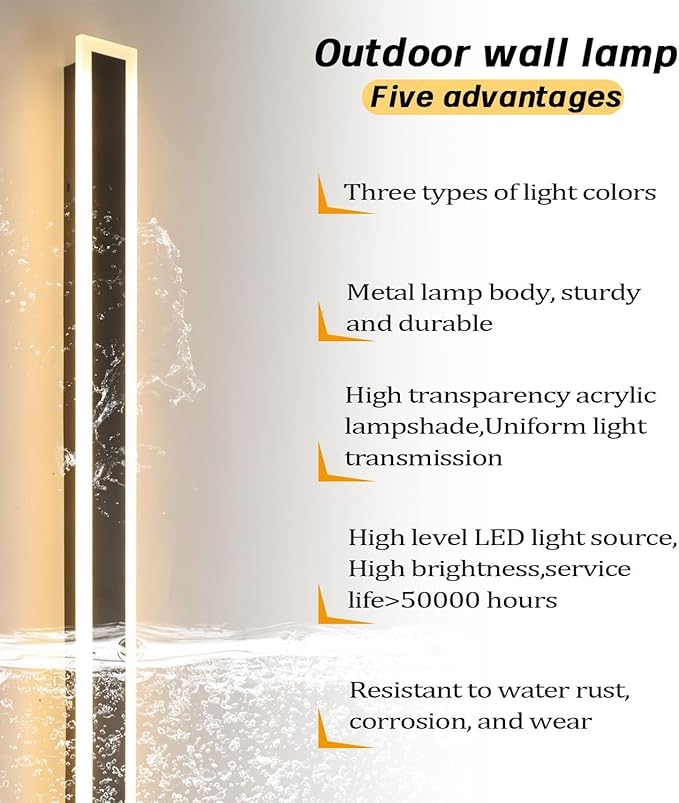 Modern Outdoor Wall Light 79 Inch 2PC Long Exterior Wall Lighting IP65 Waterproof 3000K-6000K Dimmable LED Outdoor Wall Sconce Linear Long Wall Light for House Exterior Patio Garage