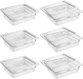 6 Pack 1/2 Size 4'' Deep Clear Food Pans with Lids Commercial Food Pans Polycarbonate Transparent Food Storage Containers Stackable Plastic Pan with Capacity Scale Restaurant Supplies Hotel Pan