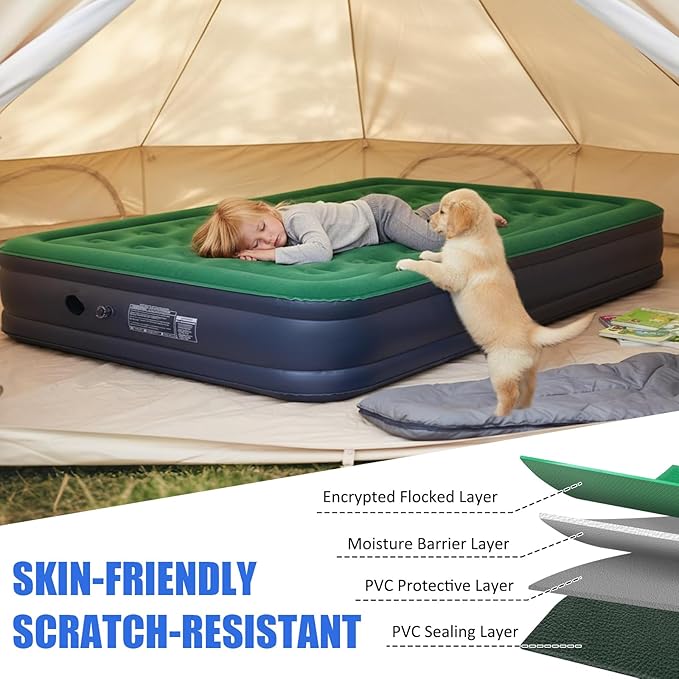AYAMAYA Queen Camping Air Mattress with Built-in Rechargeable &amp Detachable Pump 10 Height Inflatable Blow Up Airbed Portable Self Inflating Sleeping Pad for Tents Outdoor Travel Home Guests