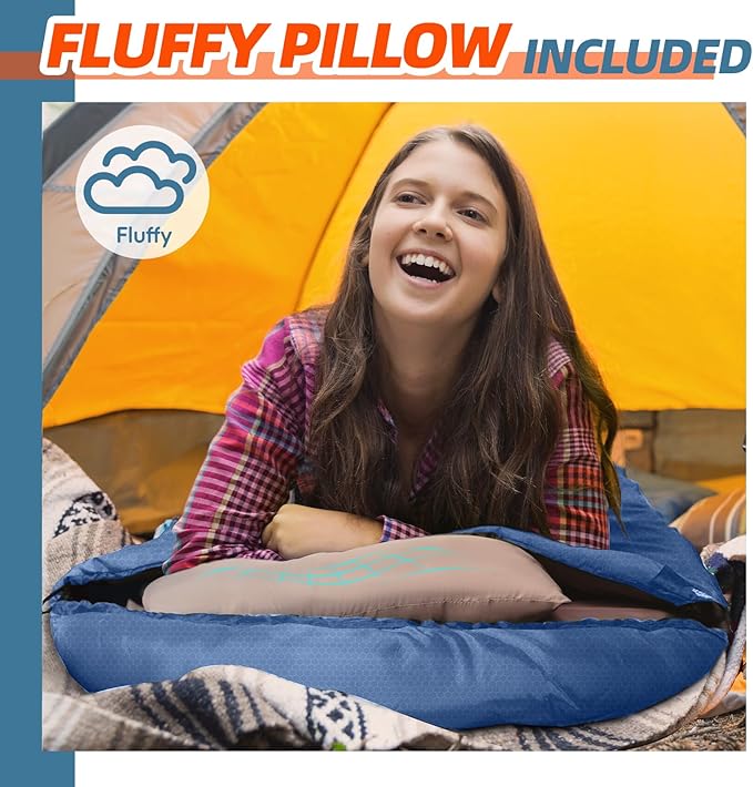 MEREZA 0 Degree Winter Sleeping Bag for Adults Kids with Pillow Cold Weather Sleeping Bag for 4 Season Camping Hiking Backpacking Sleeping Bags for Big and Tall