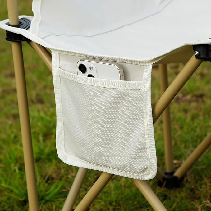 Emptycolor Folding Camping Chair with Side Pocket Lightweight Portable Collapsible Outdoor Chair for Beach Picnic Hiking Sunbathing – Beige