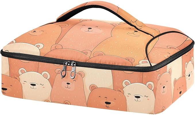 Casserole Carrier Pattern Cute Cartoon BearsInsulated Casserole Carrier for Hot or Cold Food Thermal Lunch Tote for Potluck Parties Picnic Beach Fits 9 x 13 Inches Baking Dish