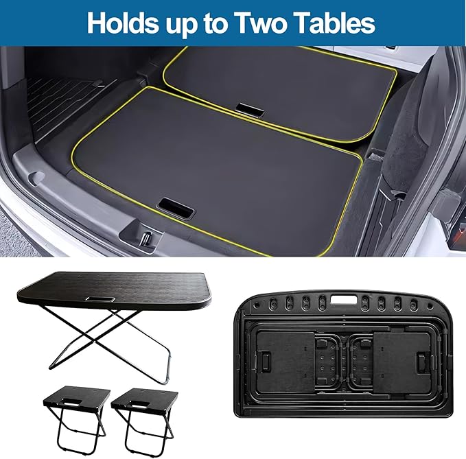 Tesla Model Y Dedicated Camping Table Set with 2 Collapsible Stools Premium Outdoor Folding Table for Outdoor Adventures Beach BBQ Picnics and Road Trips Compatible with Model Y Only Fits the 5 Seater