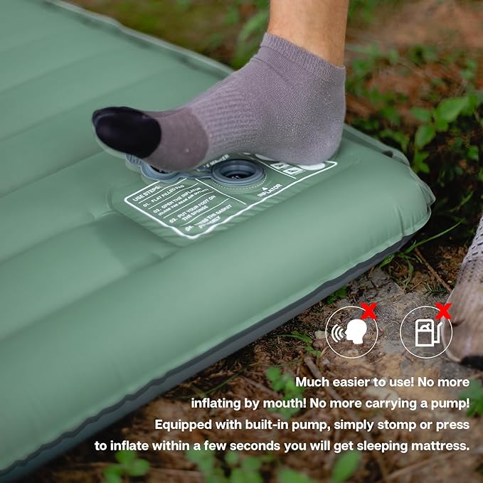 Inflatable Sleeping Pad for Camping Ultralight Camping Mat Air Mattress Built-in Pump Durable Waterproof Compact Sleeping Mat for Outdoor Backpacking Hiking Green