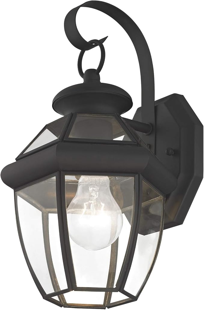 Livex Lighting 2051-04 Monterey 1 Light Outdoor Black Finish Solid Brass Wall Lantern with Clear Beveled Glass