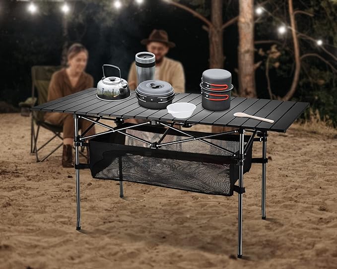 Lightweight Aluminum Folding Camping Table (47” x 21.65” x 26.7”) Portable Roll-Up Design for Outdoor Camping Beach BBQ Patio and Picnic Durable &amp Waterproof with Carrying Bag
